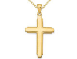 Large 14K Yellow Gold Solid Style Cross Pendant Necklace with Chain